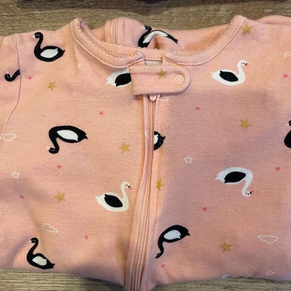 Carters One Piece Footed Pajamas  Peach Swan Star Pattern Snug Fit Size 5T - Picture 9 of 9